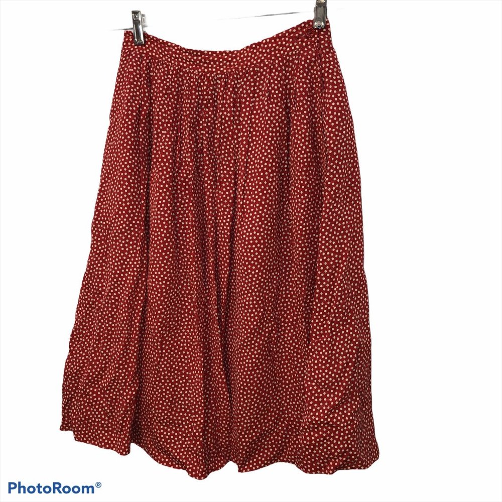 valentino red SILK polka dot pleated full skirt 8